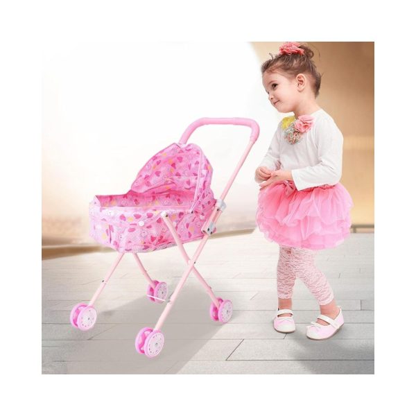 Cochecito de muñeca para bebé plegable y ligero con toldo para niños - Imagen 2