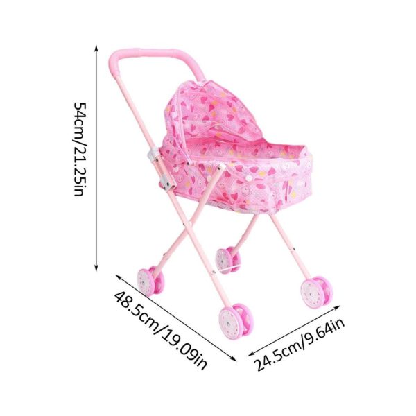 Cochecito de muñeca para bebé plegable y ligero con toldo para niños - Imagen 3