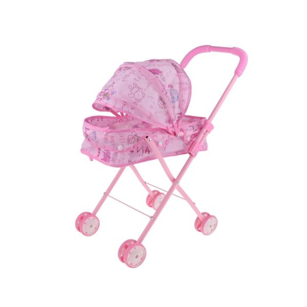 Cochecito de muñeca para bebé plegable y ligero con toldo para niños - Imagen 4