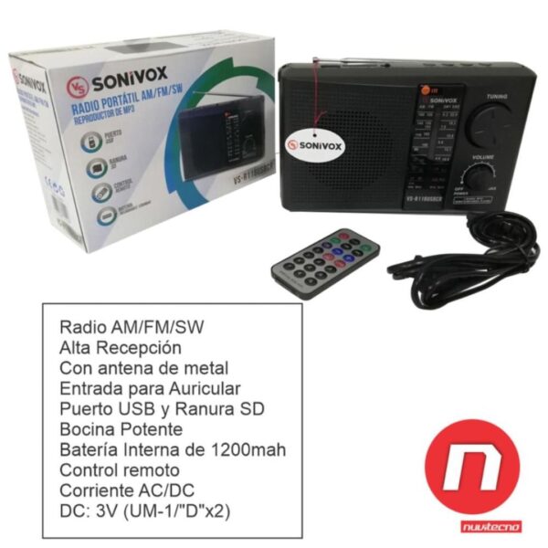 Radio Portátil Sonivox Usb Sd 4 Bandas -Am -Fm - Imagen 5