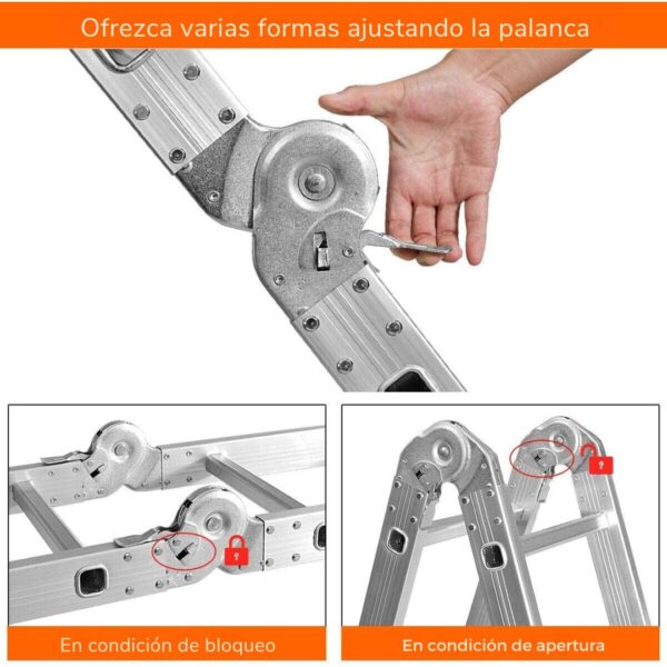 Escalera Plegable Multifuncional De Aluminio Con 12 Peldaños, 3,6 Metros - Imagen 5