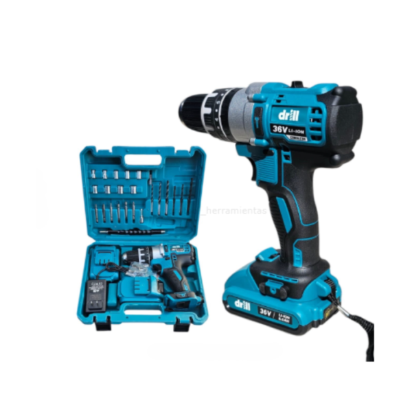 Taladro 36 Voltios Inalámbrico 2 Baterías y Accesorios DRILL