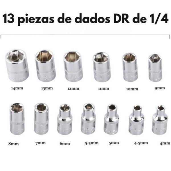 Kit De Herramientas 46 Piezas Llaves Tubo 1/4 + Rache y estuche - Imagen 4