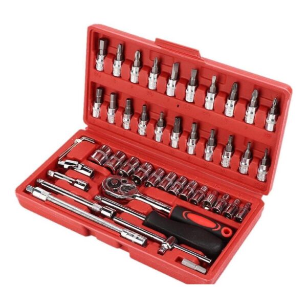Kit De Herramientas 46 Piezas Llaves Tubo 1/4 + Rache y estuche